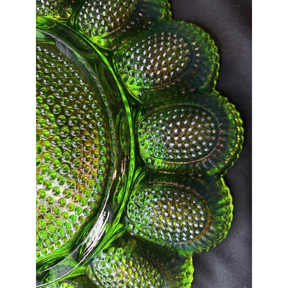 Vintage Indiana Glass Deviled Egg Plate Carnival Hobnail Lime Green 11" 1960s - Picture 11 of 16
